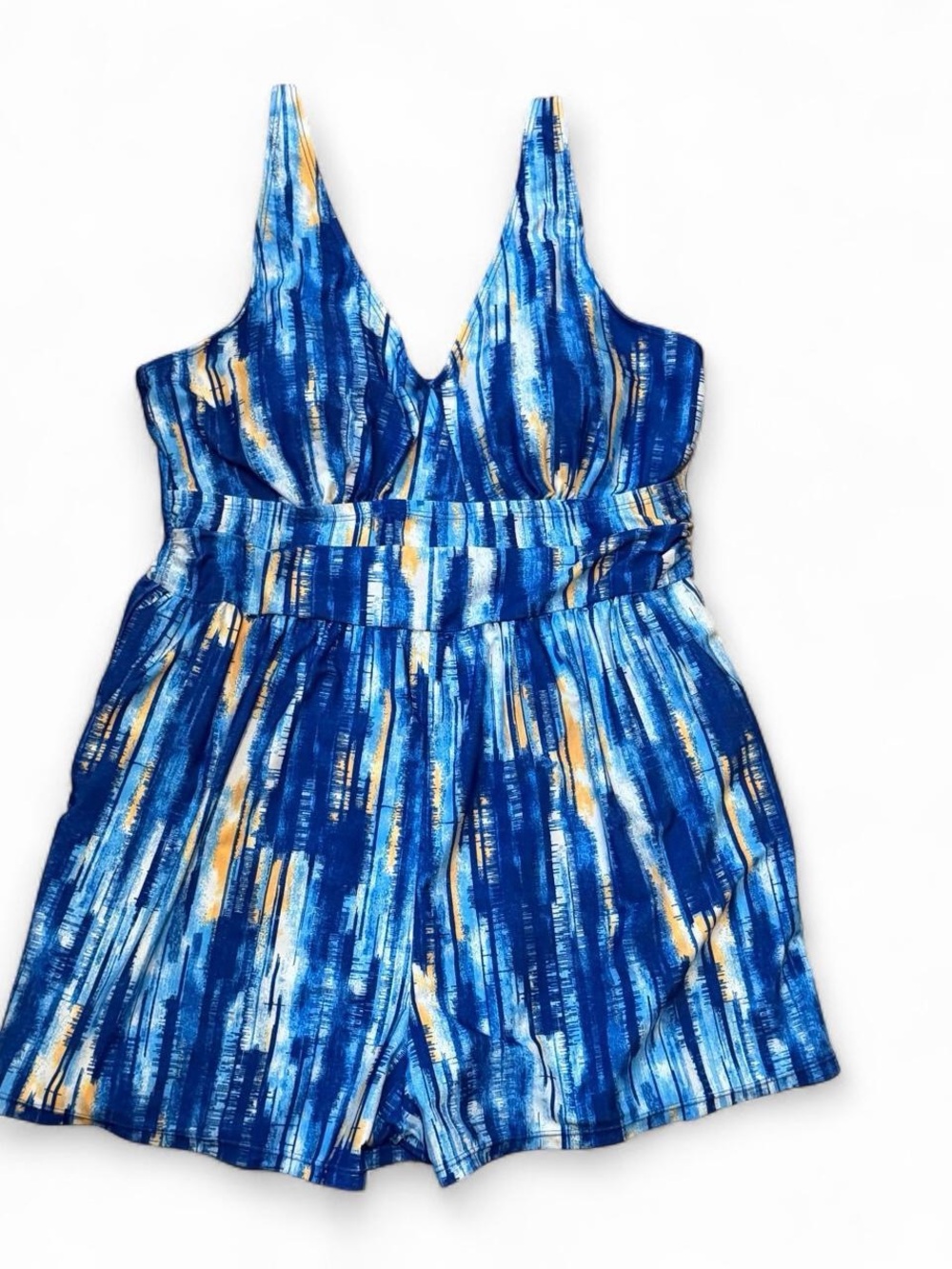 Plus size Blue Abstract Stripe One-Piece Swimsuit